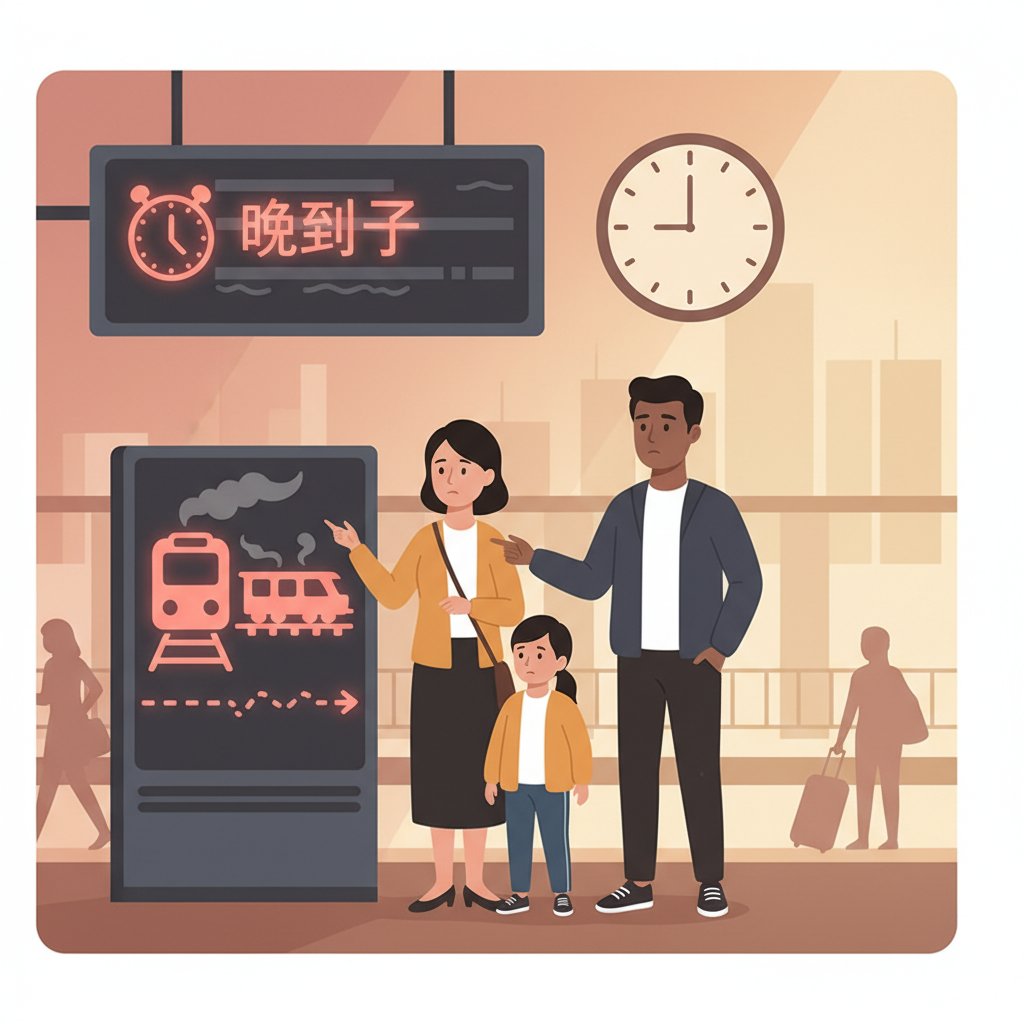 Ilustracja słownictwa dla 晚点了